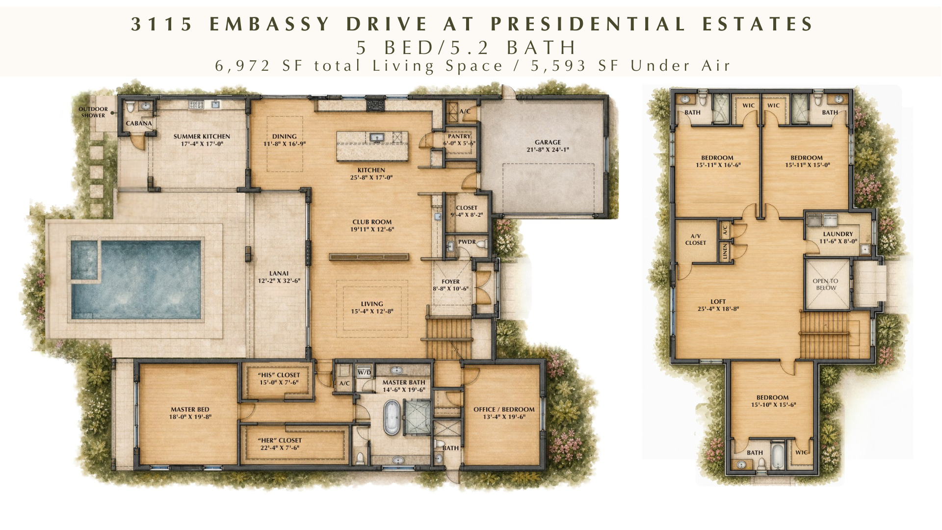 Branded floor plan for Island House at 3115 Embassy — 5 bed, 5.2 bath, 6,972 SF total